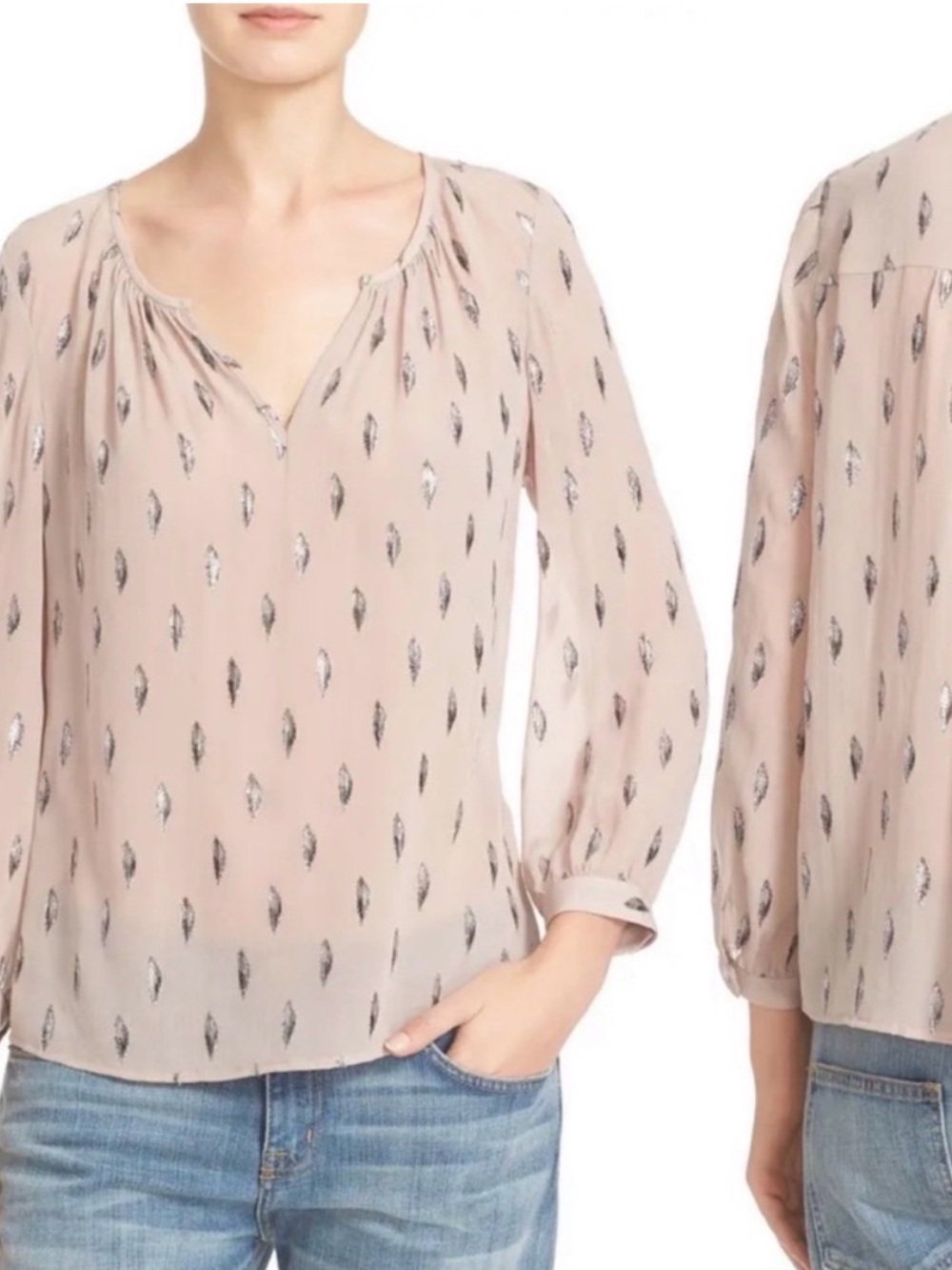 Joie Blush Pink Metallic Print Peasant Blouse